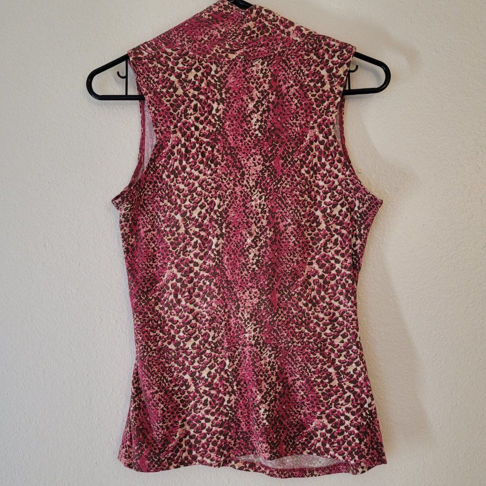 nine west pink & brown snake print faux wrap peplum blouse - Picture 2 of 4